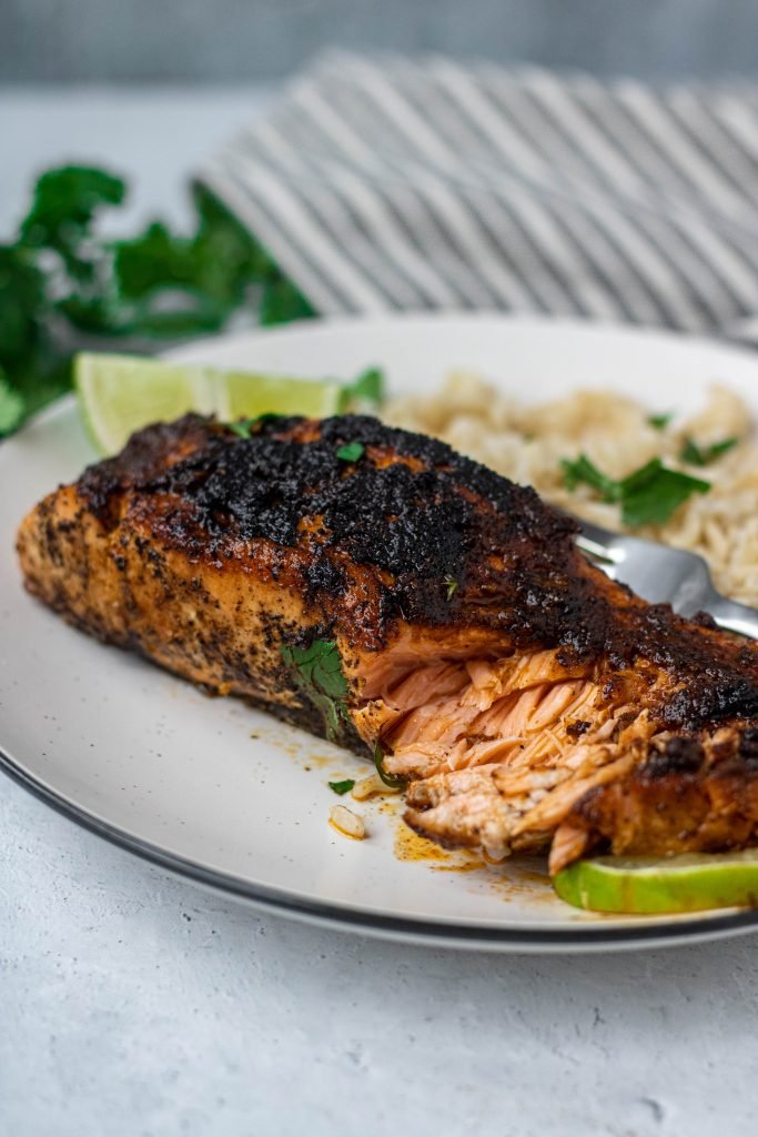 Chili Lime Salmon on white plate